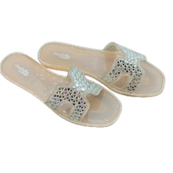 Mirrored Rhinestone Jelly Slide Flat Sandals Charlotte Russe - Picture 2 of 10